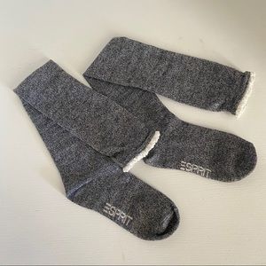 Thigh-high grey socks with white trim